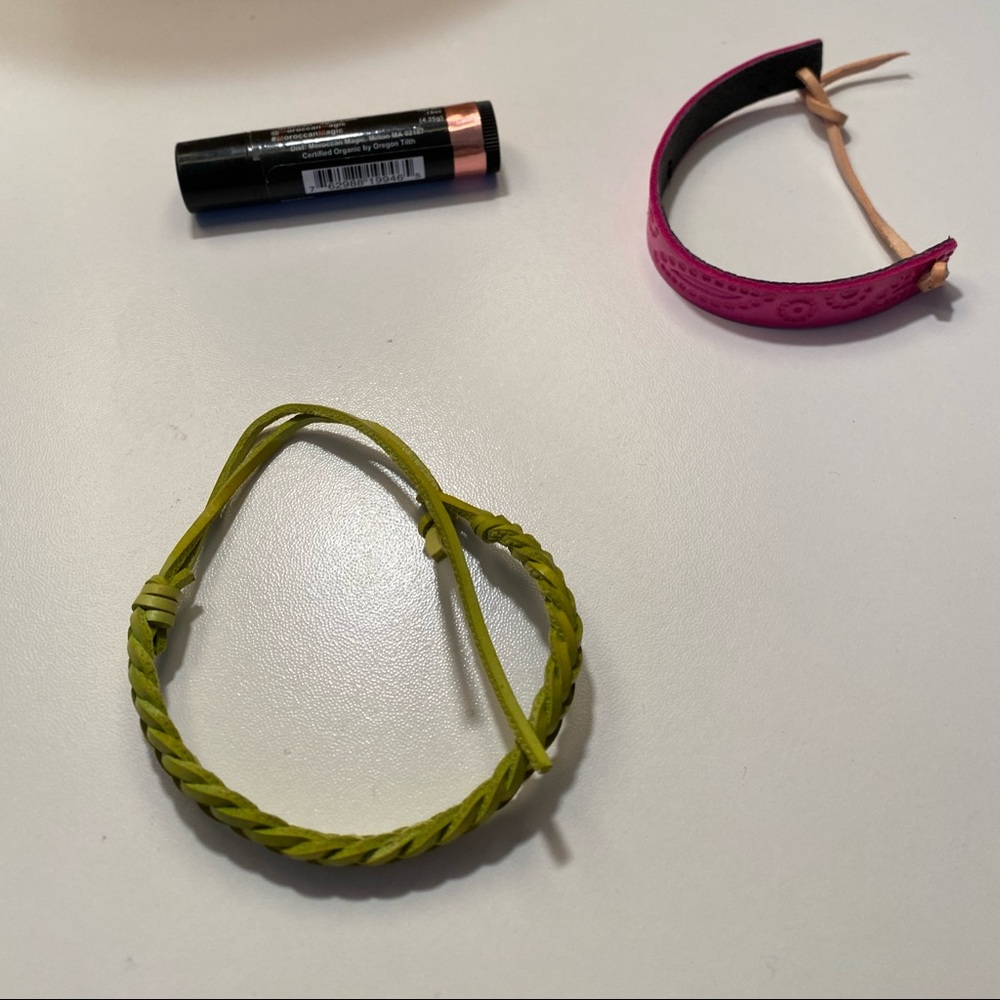 Pair of leather tie bracelets